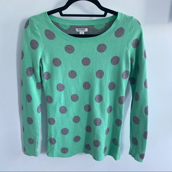 Old Navy Green and Gray Polka Dot Sweater XS - Picture 3 of 6